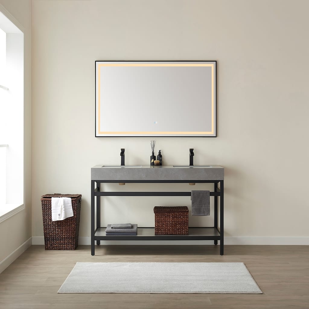 Funes 60" Double Vanity, Metal Support with Stone Top without Mirror - 60''x22''