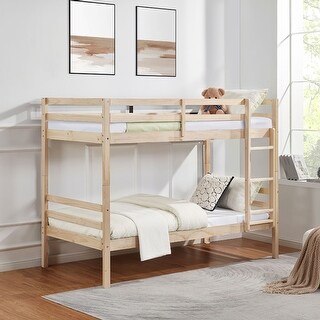 Twin Bunk Bed,Wooden,High Guardrail,Ladder,Kids Teens,Dorm Guest