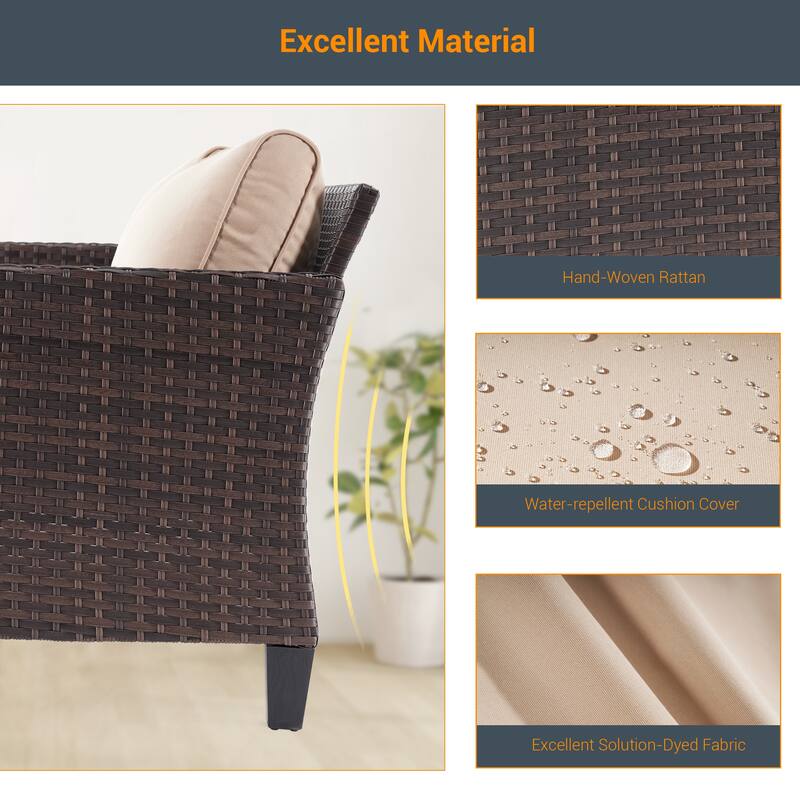 Livoosun 8 Pieces Patio Sofa with 28'' Fire Table Set, PE Wicker, Wide Armrests High Back Sofa Chair Design for Lawn, Patio