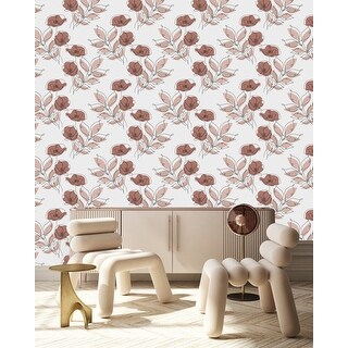 Beige Floral Pattern Wallpaper Peel and Stick and Prepasted - Bed Bath