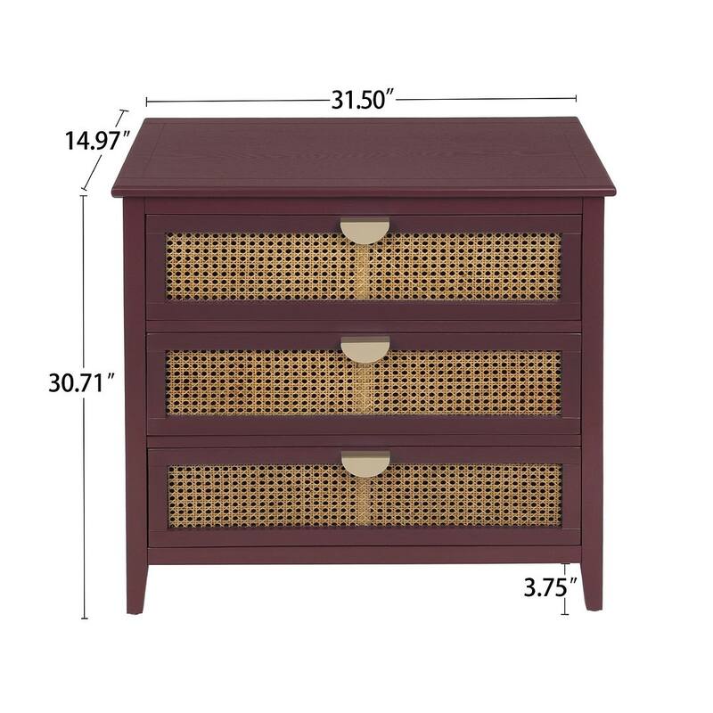 3 Drawers Rattan Storage Cabinet for Bedroom Living Room