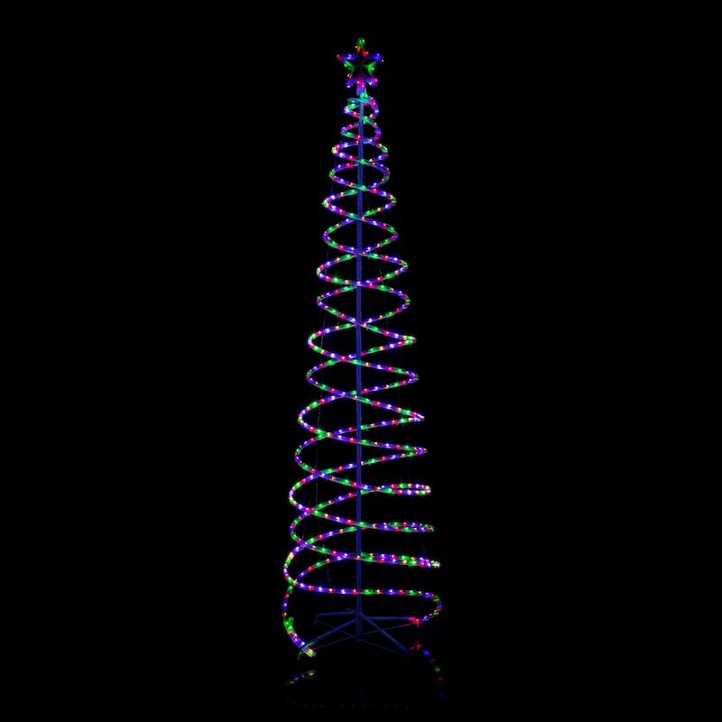 Alpine Corporation Indoor/Outdoor Artificial Spiral Christmas Tree with Multi-Color LED Lights - White