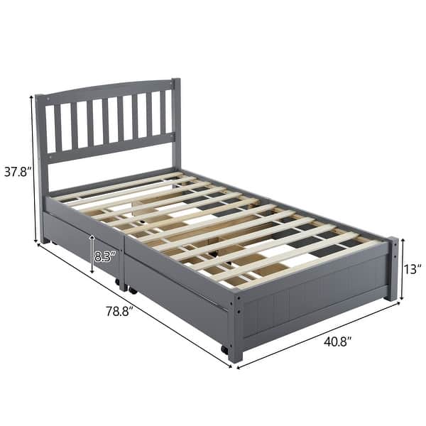 dimension image slide 1 of 2, Four Large Drawers Pinewood Twin Bed With A Curved Vertical Headboard