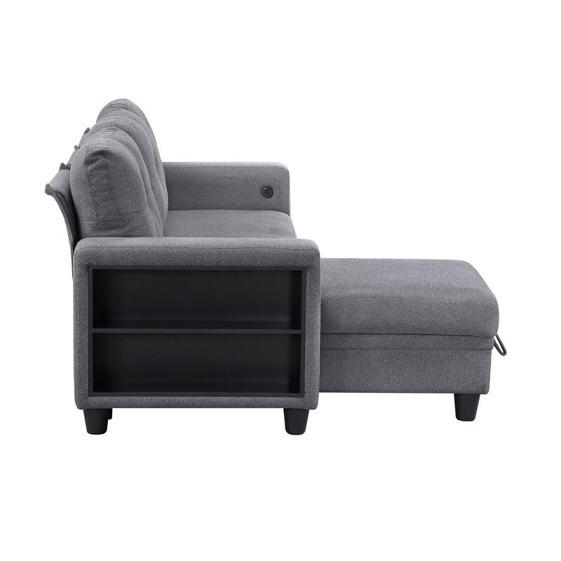 Hazel Boucle Sectional Sofa - Reversible Chaise, Pull-out Bed, Shelves