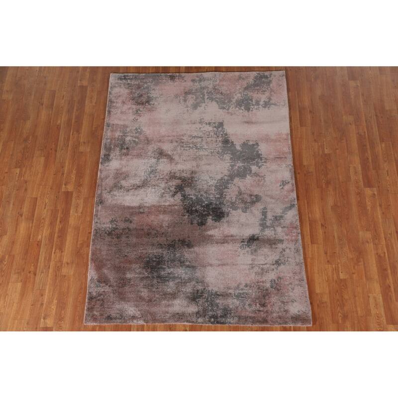 All-Over Abstract Indian Modern Rug Hand-Knotted Wool Carpet - 4'10"x 6'11"