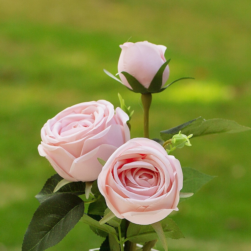 Enova Home Artificial Silk Rose Flower in Clear Glass Vase Faux Rose Flower with Vase For Home Office Decoration - N/A