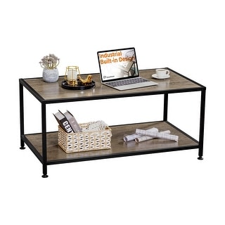 Coffee Table Industrial with 2 Tier Storage Shelf for Living Room ...