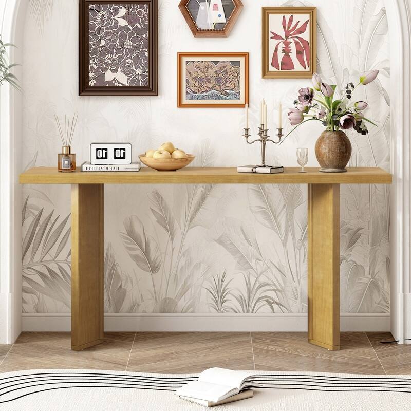 63" Console Table with Pine Wood for Living Room Study or Dining Room - Natural
