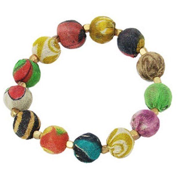 Handmade Kantha Bauble Bead Bracelet (India). Opens flyout.