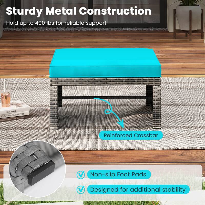 Costway Patio Ottomans Set of 2 PE Rattan Footstools with Removable - See Details