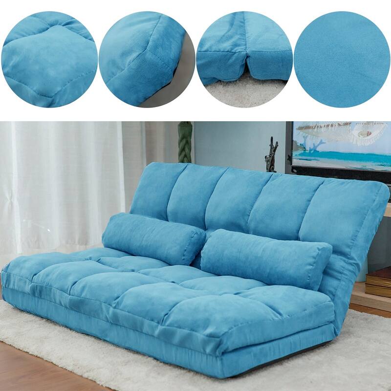Double Chaise Lounge Sofa, Floor Couch and Sofa with Two Pillows