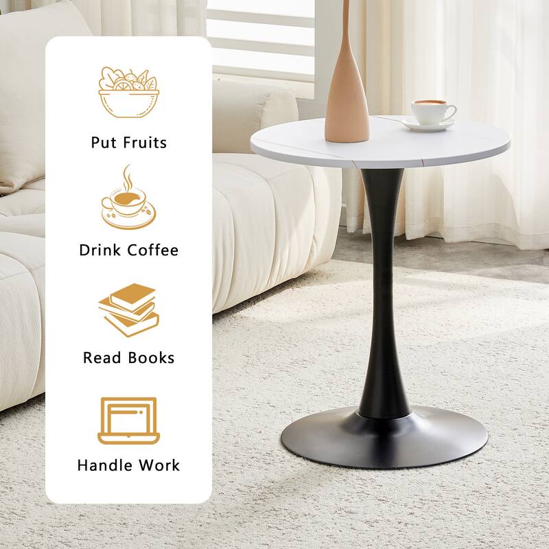 Round Thickened Table Top Coffee Table, Metal Pedestal Side Table Modern Bistro Table