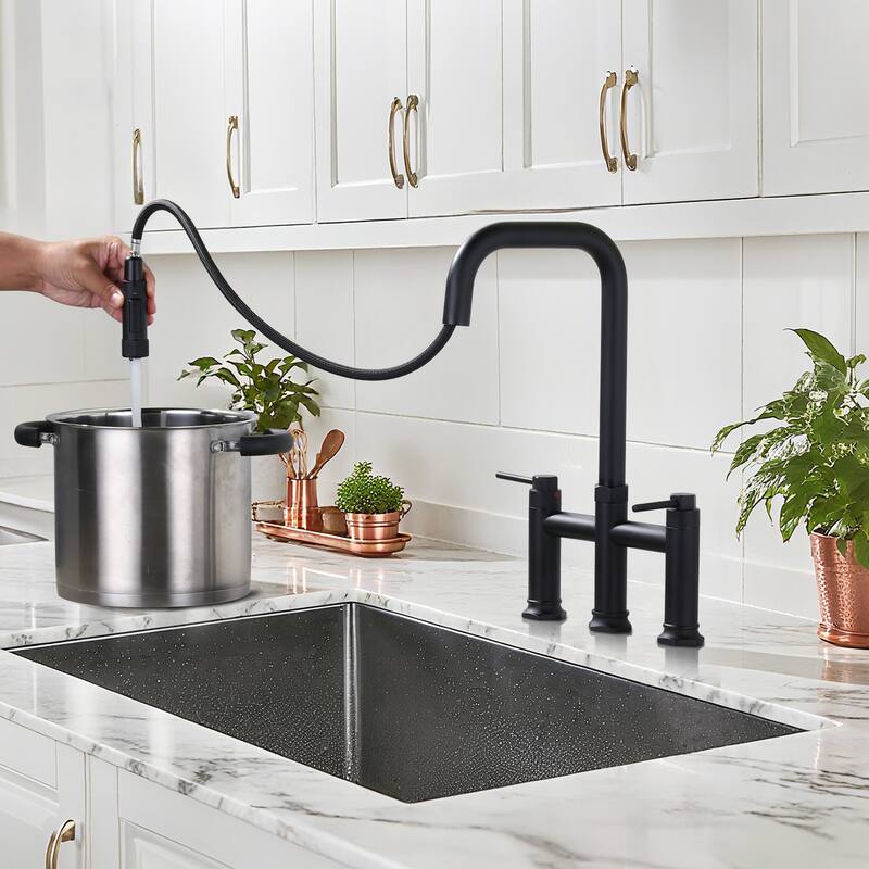 WOWOW Double Handle Pull Down Kitchen Faucet