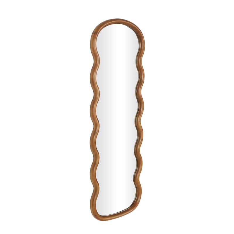Wood Abstract Handmade Wavy Wall Mirror - Brown - Roche River Decor