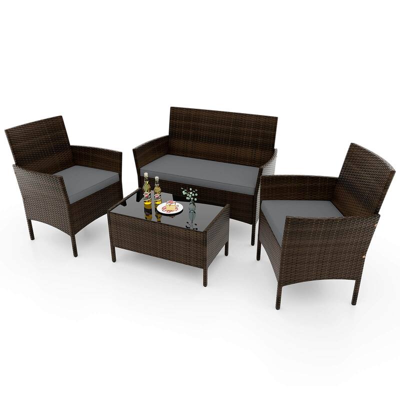 Costway 4 PCS Patio Furniture Set with Washable Cushions and Tempered - See Details