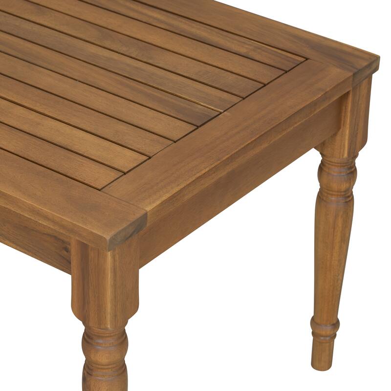 Roomfitters Classic Acacia Wood Outdoor Coffee Table with Carved Legs, Slatted Top Garden Patio Table, Natural Finish