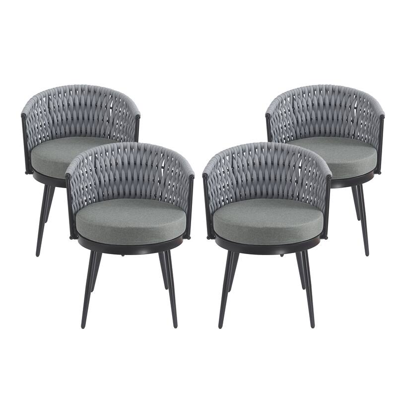 Roomfitters Metal Patio Dining Chairs with Rope Weave and Weather-Resistant Cushions for Garden Use, Set of 2