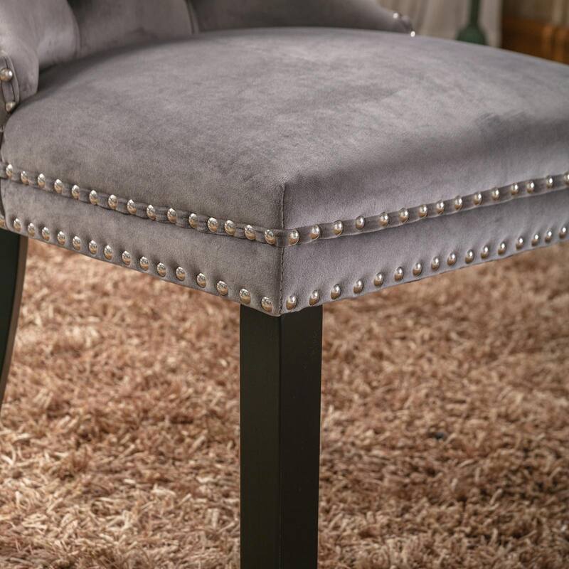 Tufted Velvet Dining Chairs - Solid Wood - Golden Stainless Steel Legs - Nailhead Trim - Set of 2