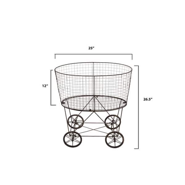 dimension image slide 1 of 3, Metal Rolling Laundry Cart with Rack