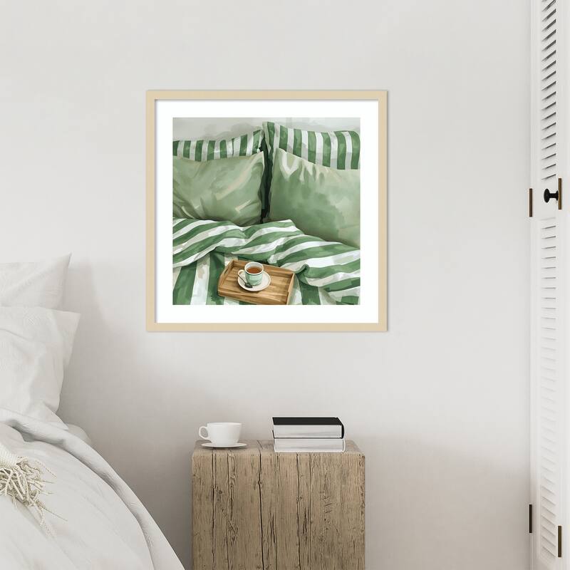 Tee im Bett by Ohkimiko Wood Framed Wall Art Print