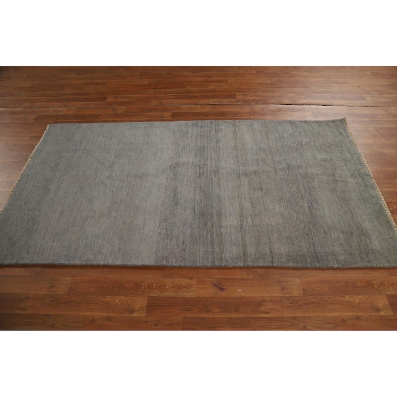 Grey Stripe Gabbeh Oriental Rug Handmade Wool Carpet - 3'7"x 6'8"