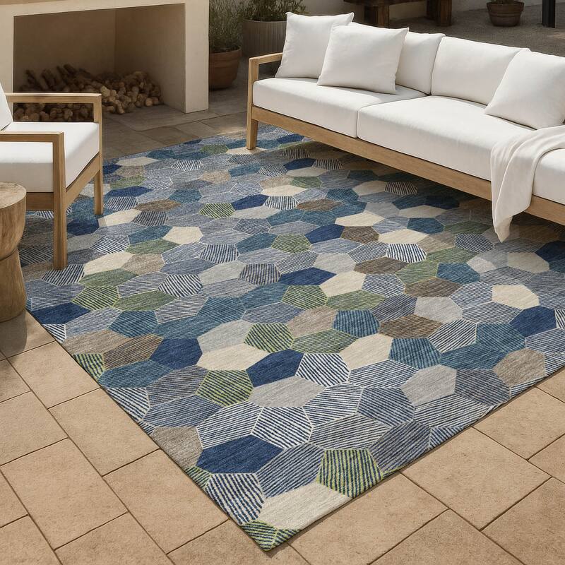 Machine Washable Indoor/ Outdoor Modern Loyd Chantille Rug - Navy - 8' x 10'