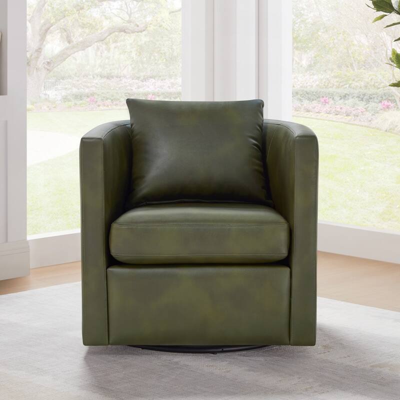 Faux Leather Swivel Barrel Chair - Green