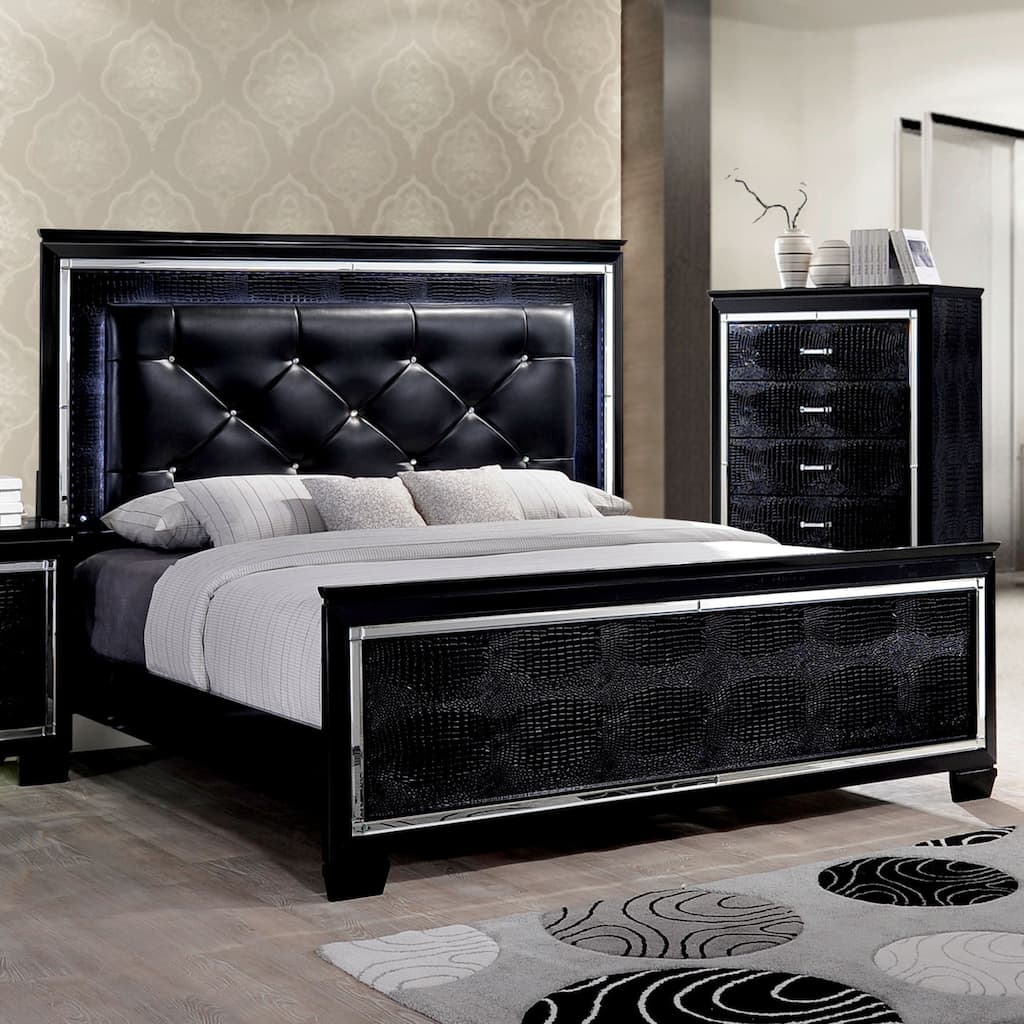 Furniture of America Ruff Modern Black Faux Leather Panel Bed