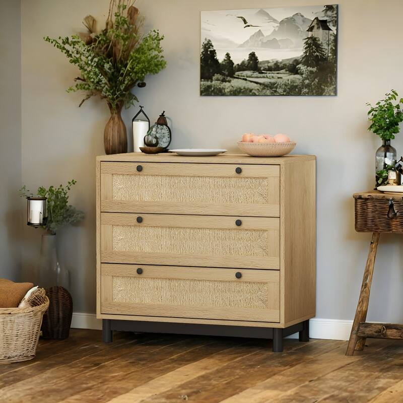 30.31" 3-Drawers Storage Cabinet, Oak