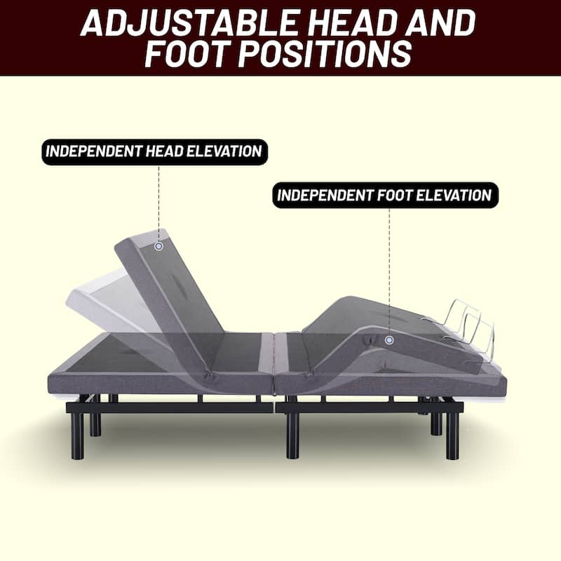 Adjustable Bed Base Frame with Zero-Gravity Positioning, Massage Options and Independent head and Foot Incline Adjustments
