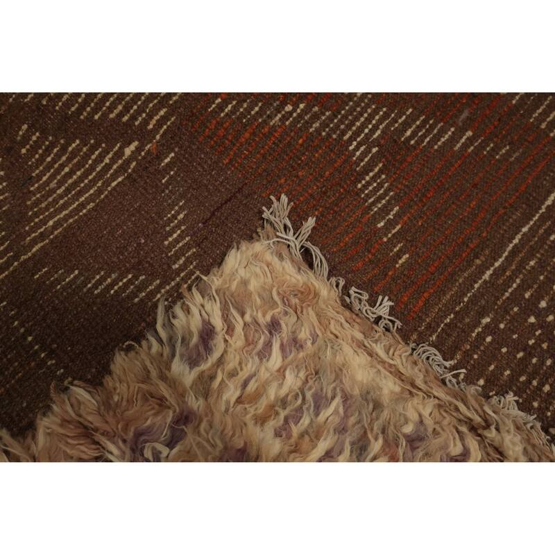 Hand Knotted Oriental 100% Wool Carpet Modern Tribal Brown Moroccan Area Rug - 9' 9'' X 6' 11''
