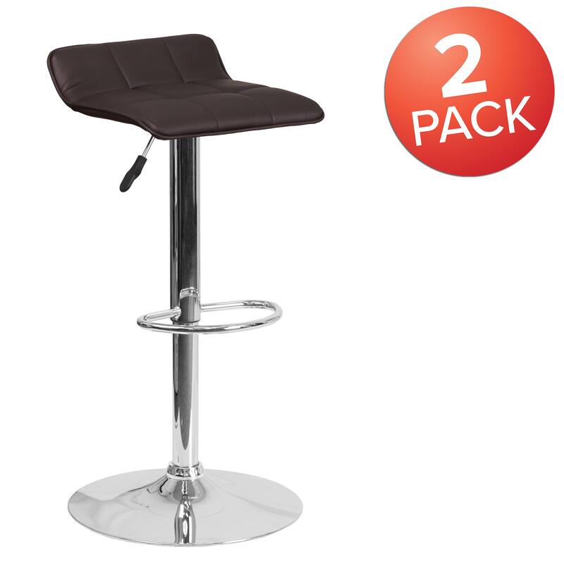 2 Pack Contemporary Vinyl Adjustable Height Barstool with Quilted Wave Seat