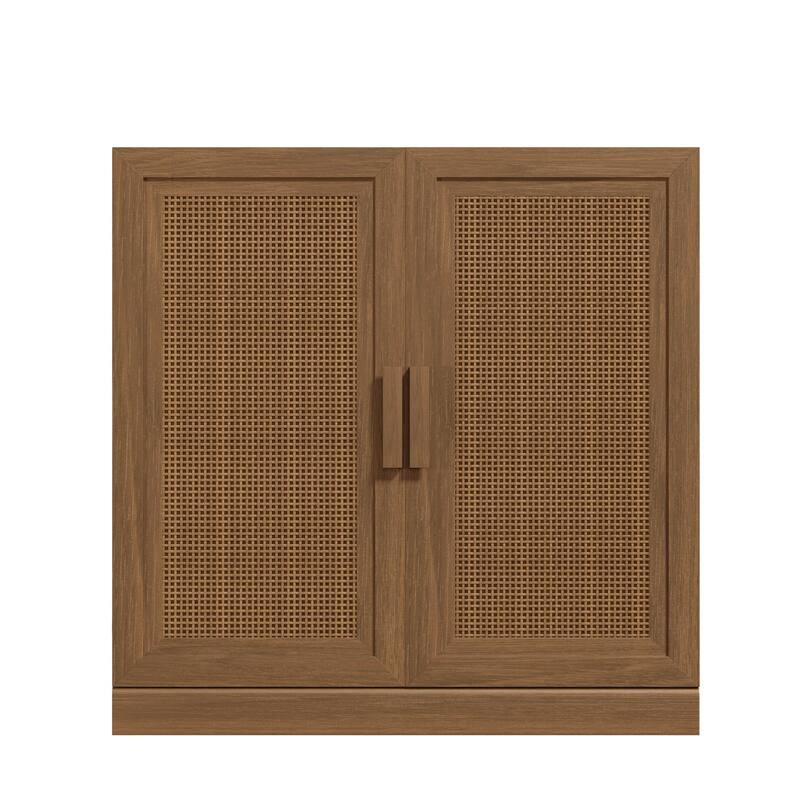31"H Classic Storage Cabinet with Adjustable Shelves with Rattan Doors