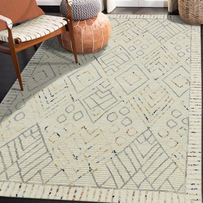 Bakari Drayton Ivory Hand-Hooked Wool Area Rug