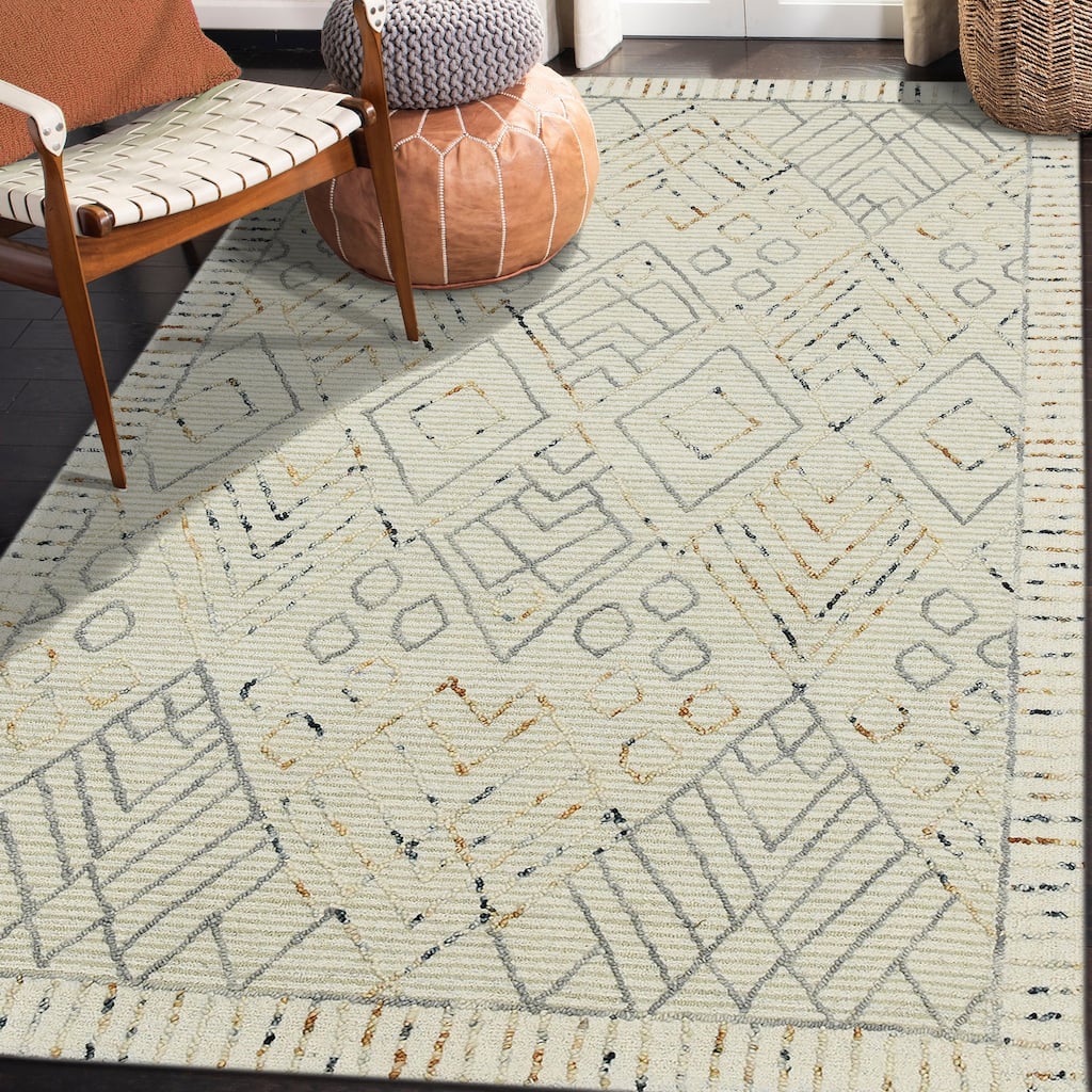 Bakari Drayton Ivory Hand-Hooked Wool Area Rug