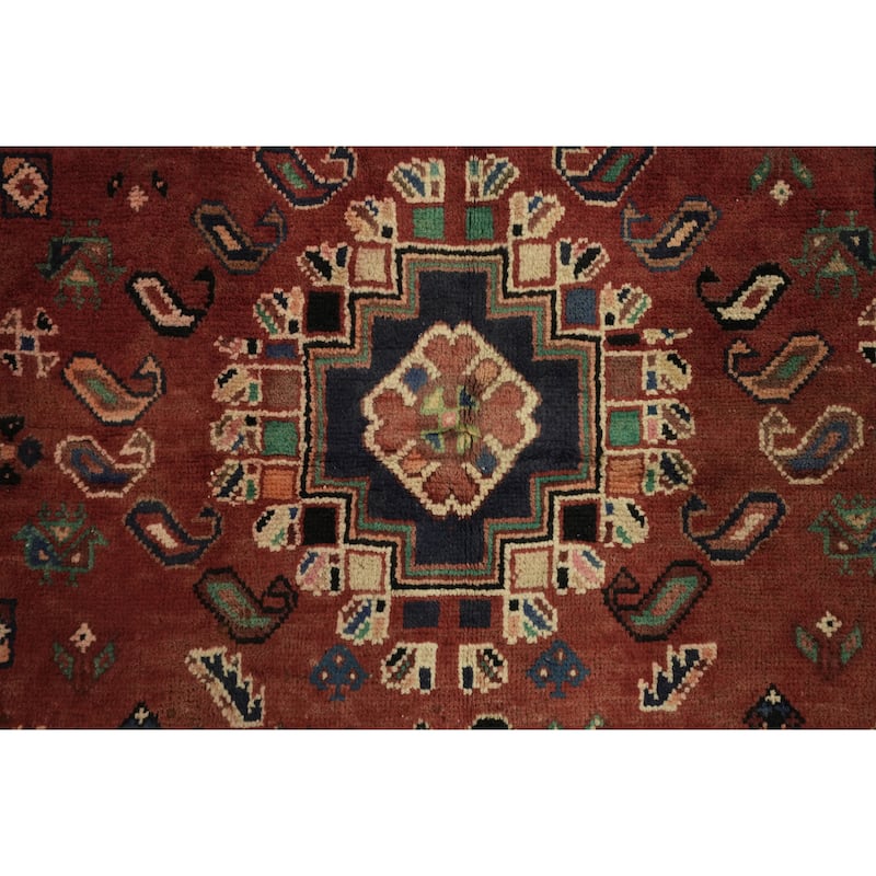 Hand Knotted Oriental 100% Wool Carpet Traditional Tribal Red Shiraz Area Rug - 5' 6'' X 3' 8''