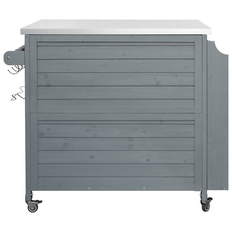 42 Inch Outdoor Kitchen Island Fir Wood Cabinet Stainless Steel Top with Shelf