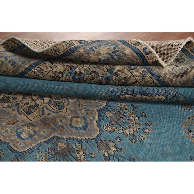 Blue Geometric Tabriz Persian Area Rug Oriental Handmade Wool Carpet - 8'5"x 10'11"