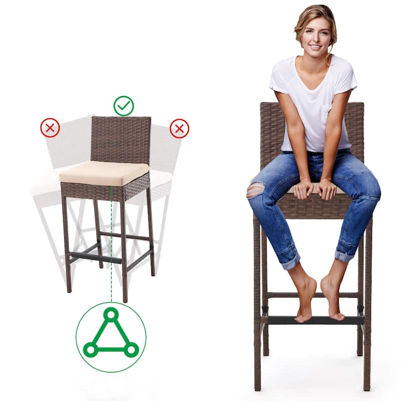 AVAWING Set of 2 Patio Wicker Barstools Rattan Bar Height Chairs