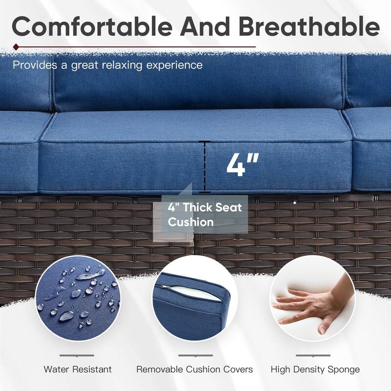 Outdoor Wicker Rattan Sofa Chair Ottoman with Fire Table