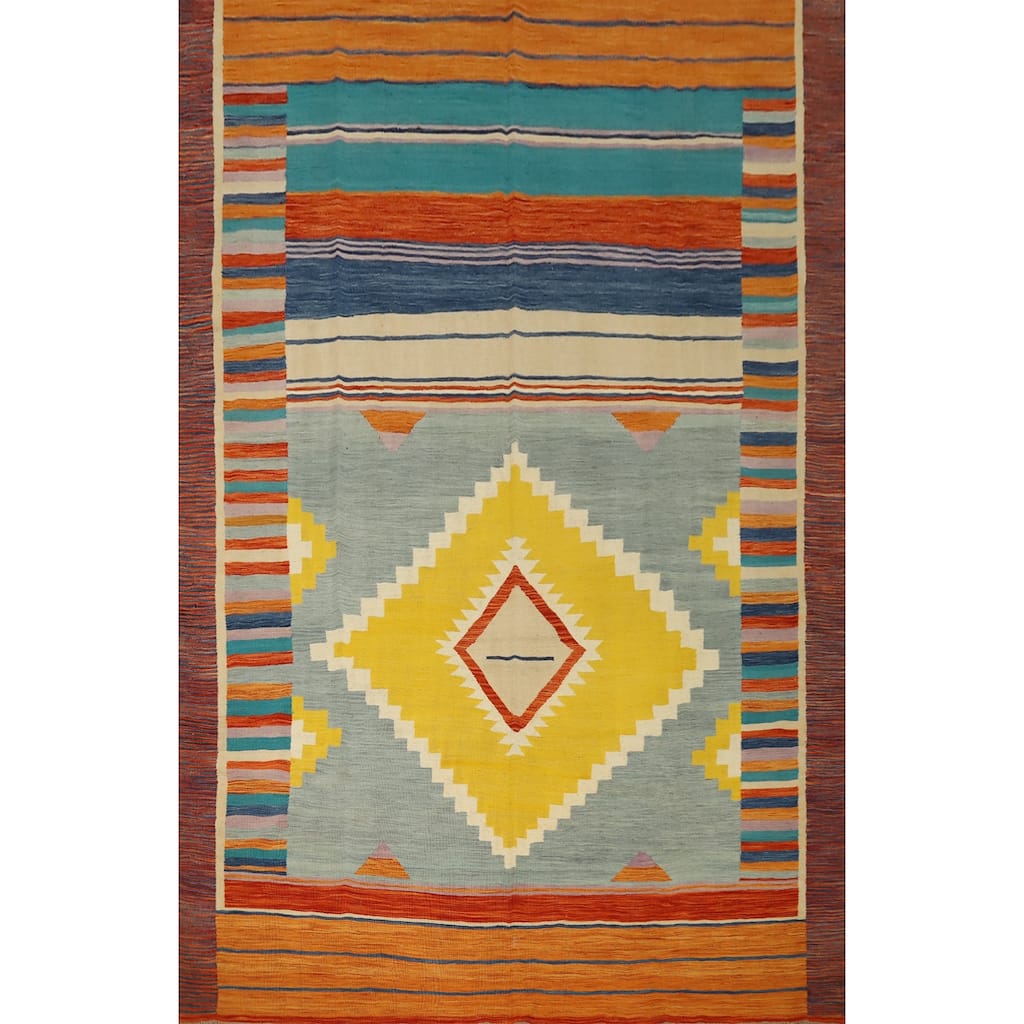 Hand Woven Oriental 100% Wool Carpet Southwestern Tribal Multi-Colored Kilim Area Rug - 11' 8'' X 9' 1''