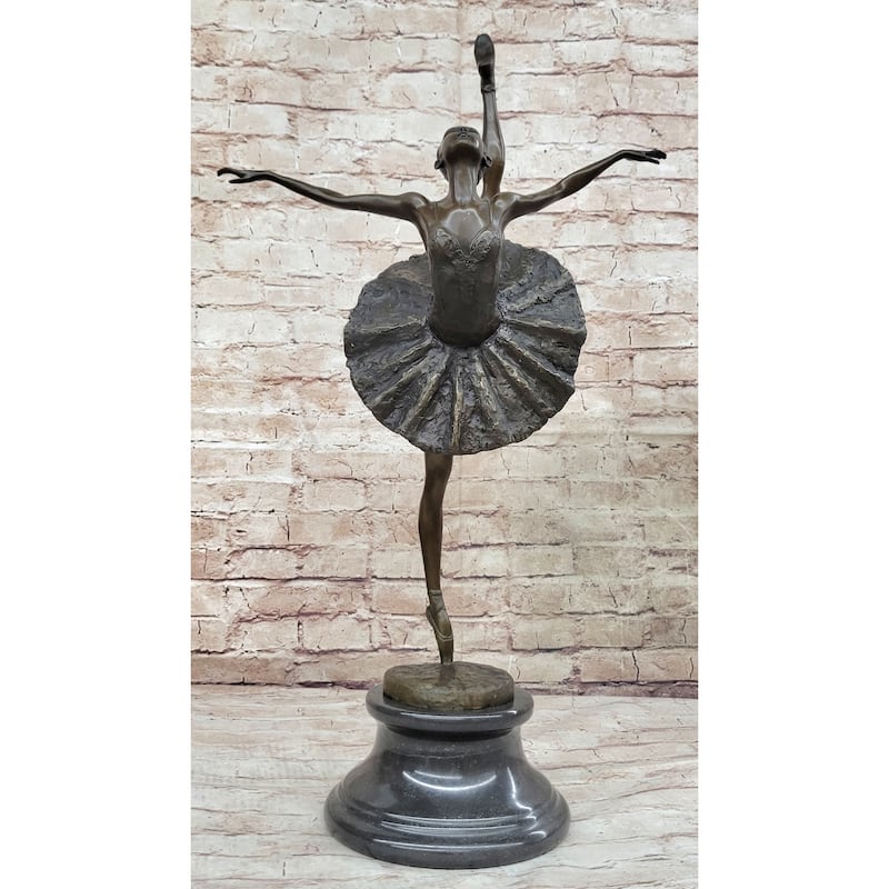 Arabesque Ballet Pose Ballerina Dancer Bronze Statue Sculpture On Marble Base