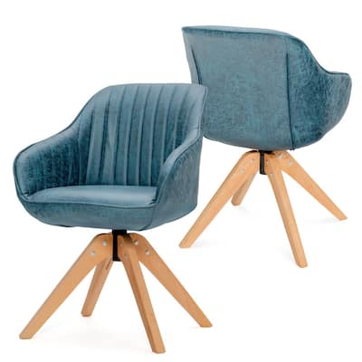 Modern Leathaire Set of 2 Swivel Accent Chair with Beech Wood Legs - 33.5 x 27 x 27 inch (L x W x H)