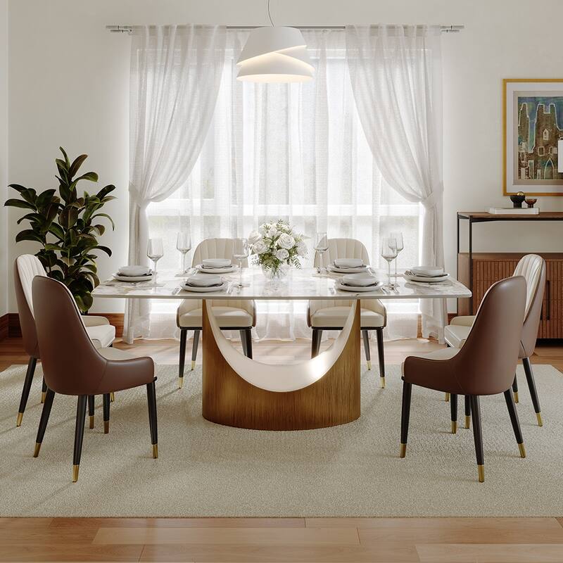 63"-94" Hobart Modern Dining Table with Rectangular Sintered Stone Tabletop and Carbon Steel Leg for 4-10
