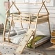 preview thumbnail 5 of 29, Twin over Queen House Bunk Bed with Climbing Nets and Climbing Ramp