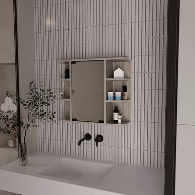 Roseburg 6-Shelf Light Grey Medicine Cabinet with Mirror Panel Door, Storage for Bathroom or Kitchen