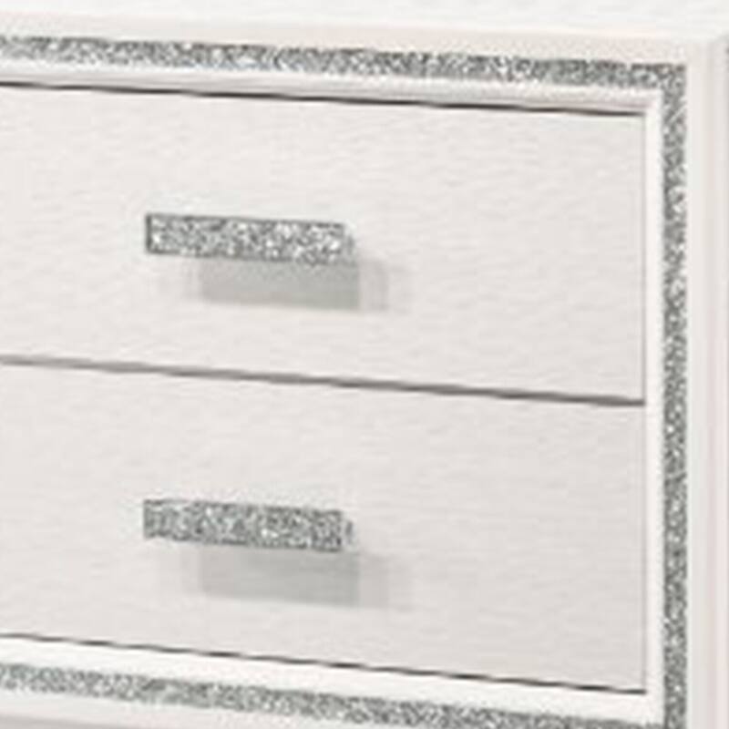 White/Silver 2 Drawer 17 in. W Nightstand with Trimmed Edge Design