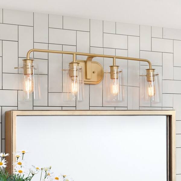 Modern Gold 4 Light Bathroom Vanity Lights Seeded Glass Wall Sconce Sale