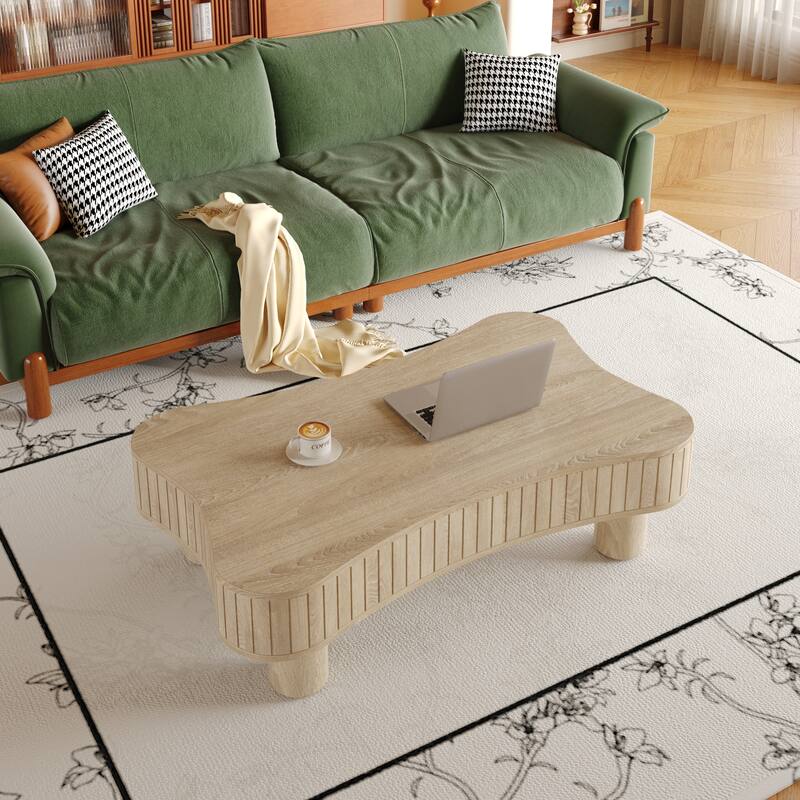 Lift Top Coffee Table 42" - Fluted Panel Hidden Storage, Silent Hydraulic Lift, Curved Safety Corners,5 Min Assembly