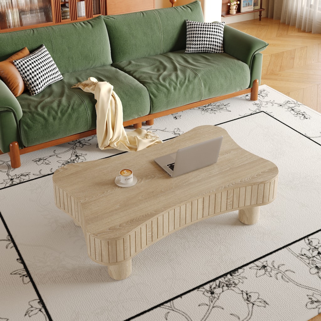 Lift Top Coffee Table Vertical Fluted Center Table with Hidden Storage, Silent Hydraulic Lift Tabletop and Curved Corners